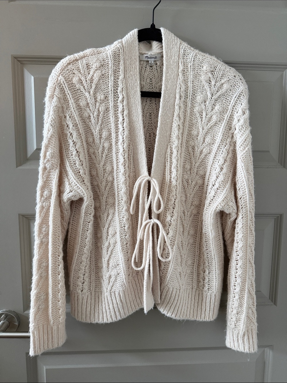 Madewell Cream Cable-Knit Tie-Front Cardigan